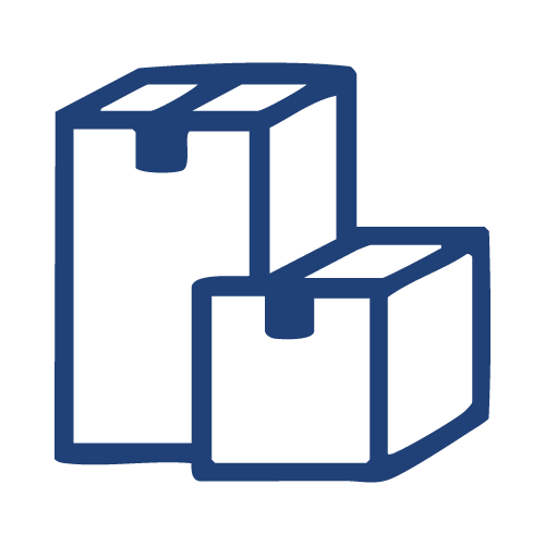 Ilustración de dos cajas de cartón, una grande y una pequeña.