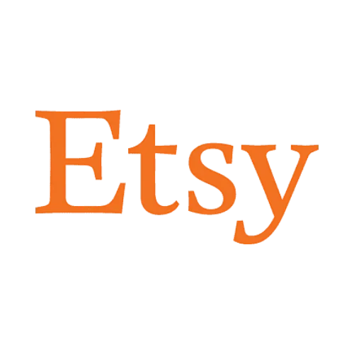 Logo con la palabra 'Etsy' en letras naranjas sobre un fondo negro.
