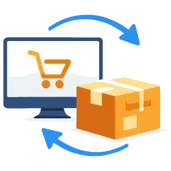 Icono de operaciones de fulfillment de comercio electrónico integradas