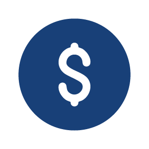 Un ícono circular con un fondo azul oscuro y un signo de dólar negro en el centro.