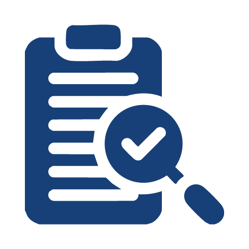 Icono de un portapapeles con una lista de verificación y una lupa con una marca de verificación.