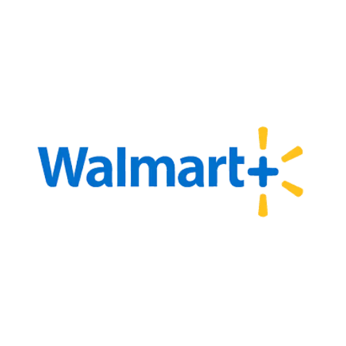 Logo de Walmart con texto azul y rayos de chispa amarillos.