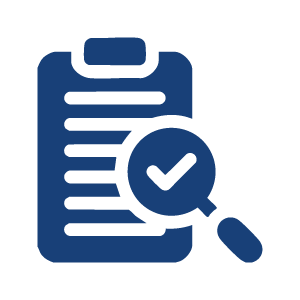 Icono de un portapapeles con una lupa y una marca de verificación, que simboliza inspección o verificación.