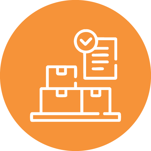Icono de cajas en un estante con un portapapeles que muestra una marca de verificación
