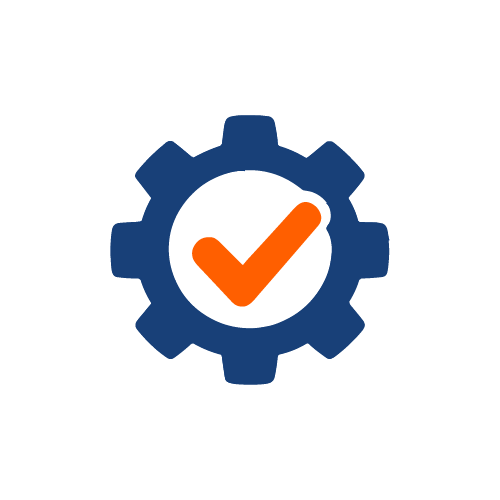 Icono de un engranaje con una marca de verificación dentro, que simboliza configuración o aprobación.