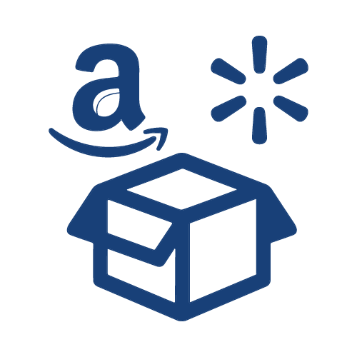 Caja de empaque de Amazon con un producto en su interior y un logotipo de Amazon encima.