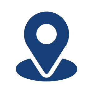 Icono de marcador de mapa en azul oscuro sobre un fondo negro.